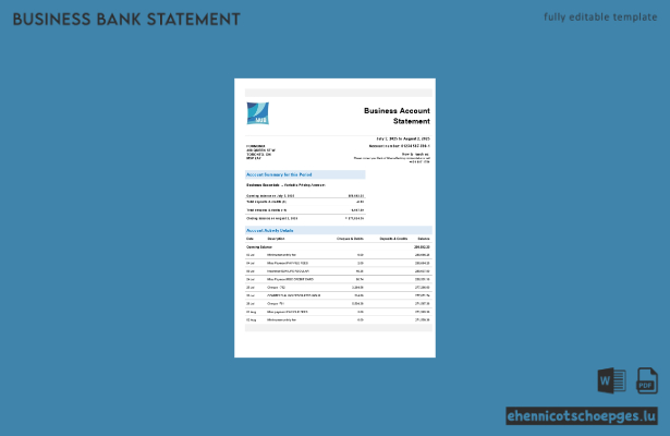 Kontoauszug der Bank von Nauru (Word und PDF) – 1 Beispielvorschau